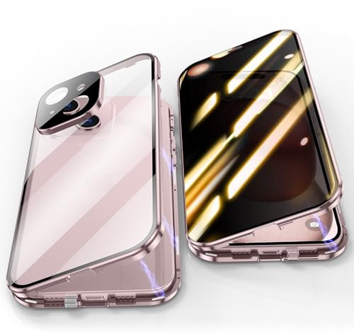 Jonwelsy Anti Peeping Case for iPhone 15 Plus (6.7), 360 Degree Front and Back Privacy Tempered Glass Cover, Magnetic Adsorption Metal Bumper (Purple)