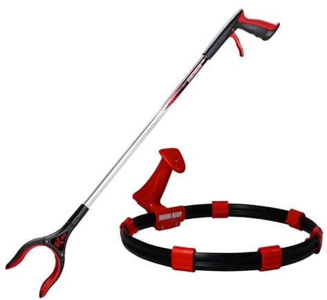 Helping Hand Company 2 Pack Litter Picking Deluxe Kit for Adults | 1 x Heavy Duty Streetmaster PRO 33 with Rotating Head & 1 x Lightweight Bin Bag Hoop with Clips. Easy Waste Collection