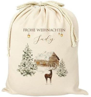 Manufaktur Liebevoll Geschenksack Weihnachten Geschenksack Nikolaus Nikolaussack personalisiert Weihnachtsmannsack mit Namen für Kinder und Erwachsene Geschenkesack (XL, Winterlandschaft)