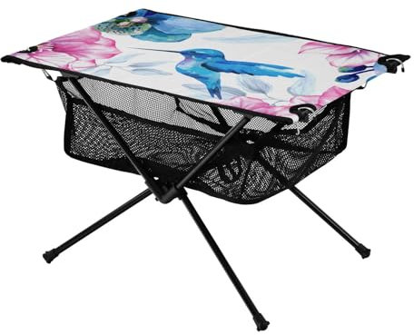 ZRWLUCKY Floraler Orchideen-Eisvogel Blumentablett, Tisch, wasserdicht, Grilltisch mit Aufbewahrungstasche, für Wandern, Picknick, Urlaub
