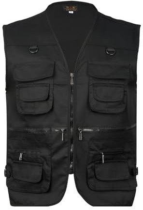 LBL Men’s Fishing Vest Outdoor Work Safari Travel Vest Multi Pockets Waistcoat Camping Hunting Photography Outerwear Gilet JW612 Black XL