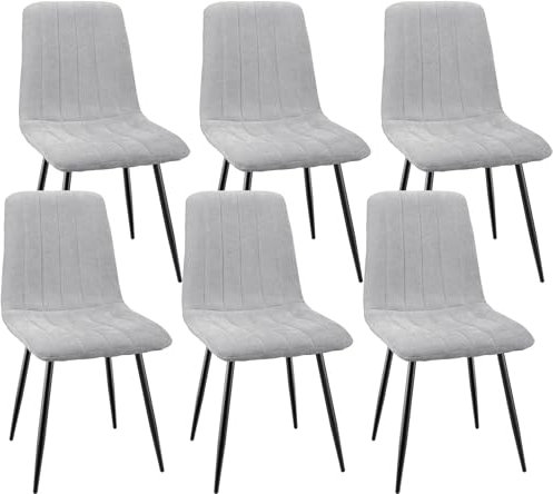 FRUOGO Esszimmerstühle 6er Set, Gepolsterter Küchenstuhl mit Hoher Rückenlehne, Wohnzimmerstuh Polsterstuhl mit Sitzfläche aus Leinen, Metallbeine