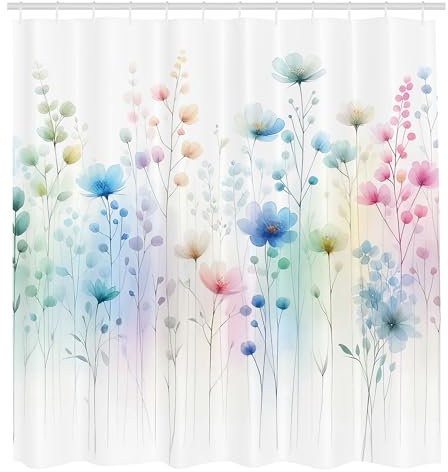 ABAKUHAUS Blumig Duschvorhang, Traumhafte Komposition von himmlischen Blumen mit fantastischen Tönen Abstrakter Garten, Stoffliches Gewebe mit Haken, 175 x 200 cm, Mehrfarbig, Off-White