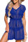 CUPSHE Women's Crochet Swim Cover Up Mini Dress Swimwear Knit Short Sleeve Beach Pullover Cover ups Royal Blue M