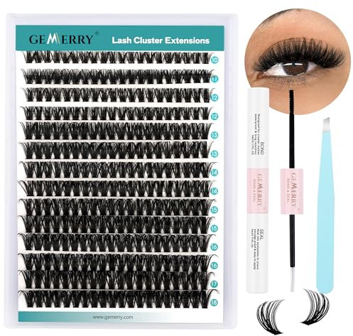 GEMERRY Einzelwimpern-Set 60D Cluster Wimpern 0.07 D Crul 10–18mm Clusters Einzelne Wimpern Wimpernkleber und Applikator DIY Cluster-Wimpernverlängerungs-Set(60-0.07D-10-18mm-Set)