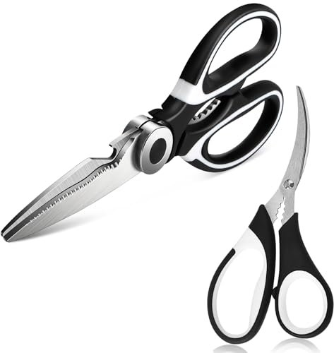 Kitchen Poultry Shears + Seafood Shears for Crab Legs, All-Purpose Stainless Steel Kitchen Scissors Pack of 2, Kitchen Aid Poultry Shears for Chichen Bones, Shrimp Cutting Scissors, Crab Leg Shears