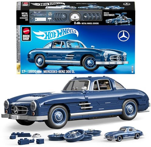 Mattel Brick Shop Hot Wheels Coffret de Construction Mercedes-Benz 300 SL Série Premium avec 1 600 pièces, détails réalistes et pièces métalliques, pour les collectionneurs, HWW25