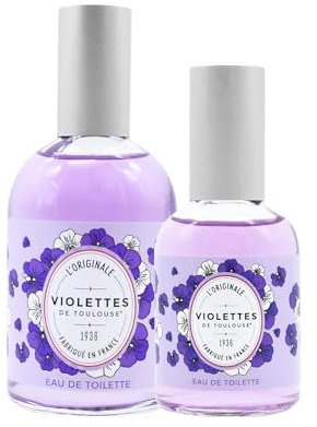 BERDOUES - Lot de 2 - Eau de Toilette Violette de Toulouse + son format voyage. Fraîche et Délicate, Made in France, Parfum femme et homme, Flacon vaporisateur 110ml + Format voyage 50ml