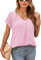 Yommay Damen Bluse Sommer Elegant V-Ausschnitt Tunika Shirt Oberteil Flowy Kurze Ärmel Chiffon Tops,Hellrosa,XL