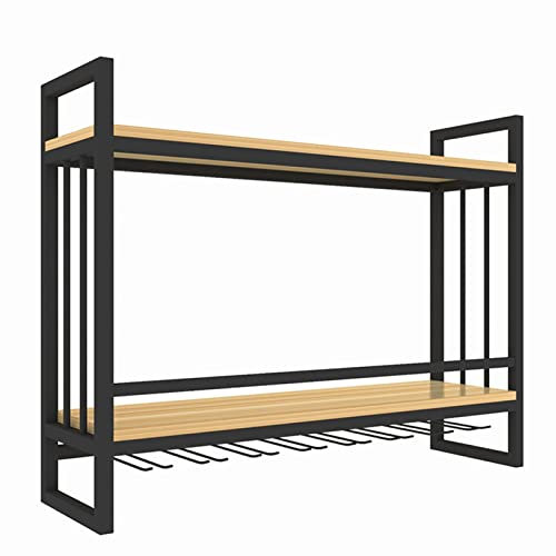 Weinregal An der Wand montierter Stielglas-Flaschenhalter 2-stufiges Weinglasregal aus Metall und Holz Weinflaschenregal Wandmontage für die Küchenbar zu Hause/120 * 20 * 61cm(80 * 20)