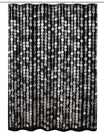 Kleine Wolke Duschvorhang Textil PERLA Schwarz 180 x 200 cm | Wasserabweisend, verstärkte Ösen, mit Beschwerungsband, weiches Textilgewebe, maschinenwaschbar