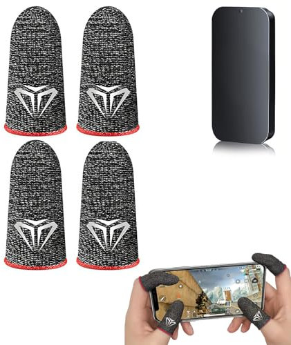 JCUGSBS Mobile Gaming Finger Sleeve (4er Pack) - PUBG Finger Sleeves mit Anti-Sweat Effekt - für jedes Spiel und Mobilgerät - inkl. Mikrofasertuch,Mit Push-Pull-Aufbewahrungsdosen [Video Game]