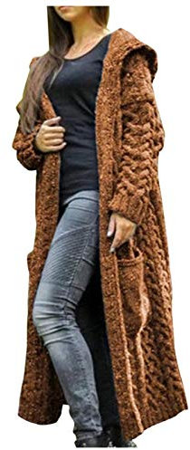 My Orders Amazon UK My Recent Orders Longline Cardigan Cardigan Sweater Women Knitted Pocket Long Hooded Winter Solid Loose Solid Coat Women's 1 and Under Items Student Discount Brown