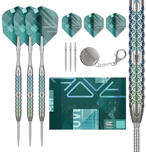 Target Darts Rove Swiss Point Steeldarts, 90% Tungsten Dart-Set, Barrel 01-24G | Steeldarts-Set, Grün & Silber Darts, Profi Dart-Set mit Swiss Points & Tool