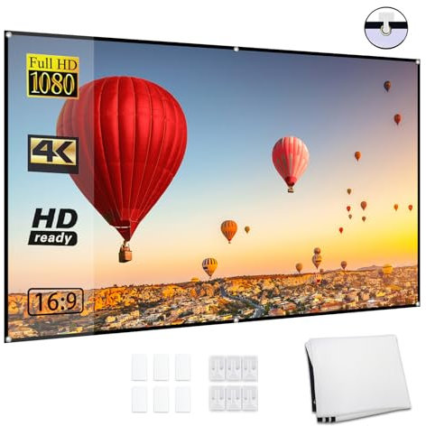 Hanzete 80-inch Portable HD Projector Screen 16:9 Projection Screen Foldable Durable Wall Mounted for Outdoor Movies Home Theater Office