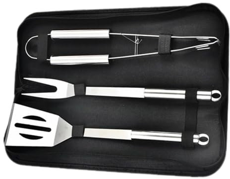 Wenrecu 3PCS BBQ Grill Tool Set, Stainless Steel Barbecue Grilling Utensils Kit with Carry Bag, Spatula, Tongs, and Fork, BBQ Tool Accessories for Outdoor Cooking and Camping