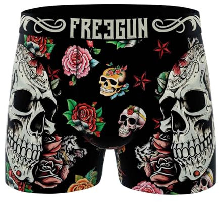 FREEGUN Boxer Homme Microfibre Skull Tête de Mort (XL, Old Roses)