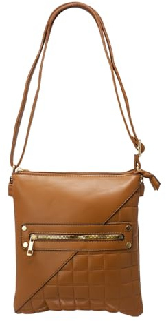 FARKZIQ New Ladies Women Front Flap Shoulder Bag Quilted Crossbody Bag Zipped Multi Pockets Adjustable Strap (Brown,ZL-2231)