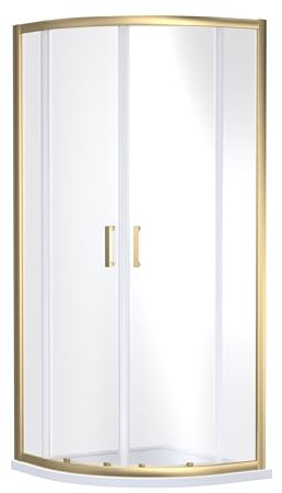 Balterley Quadrant Shower Enclosure, 6mm Toughened Safety Shower Glass Cubicle Door, Bar Handle Sliding Glass Door, Enclosures for Showers, Enclosures & Cubicles - 780 x 780 x 1900mm (Brushed Brass)