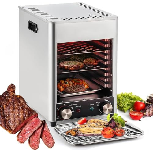 TEHONGMAI Griglia per Bistecca Commerciale, Griglia Elettrica per Bistecca da Interno 1700 W Automatica, Barbecue da Interno con Gamma 200-800 ℃, Temperatura del Tempo del Broiler per Affumicatore