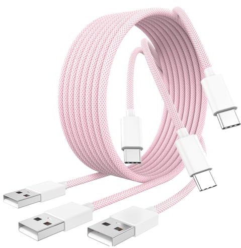 Car Carplay Cable for iPhone 16/15, 3 Pack USB to USB C Cable,2M USB A to USB C for Carplay USB C Woven Cord for iPhone 16/16 Plus/16 Pro/16 Pro Max/15/15 Plus/15 Pro/15 Pro Max Car Charger Cord, Pink