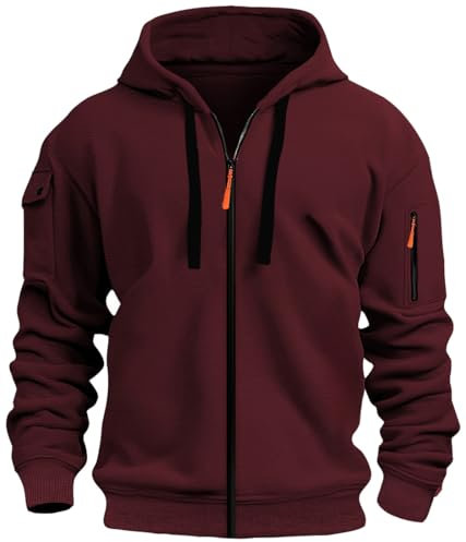 MEDUOLA Sweat à Capuche Noir Homme Veste Polaire Sweat Manches Longues Pull Homme Couleur Unie Veste Mi Saision Automne Hiver Hoodie (A12-rose,M)