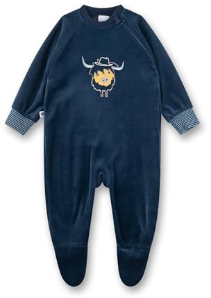 Sanetta Baby-Strampler blau aus Nicki Büffel | Praktischer und bequemer Strampler aus Nicki für Jungen.