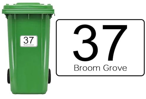 4-Teiliges Set Personalisierte Mülltonnenaufkleber,Wetterfest Aufkleber mülltonne mit Hausnummer und Straßenname,Personalisierte Mülltonnen Aufkleber für Wheelie Bins,100 x 150 /148 x 210/180 x 270 mm