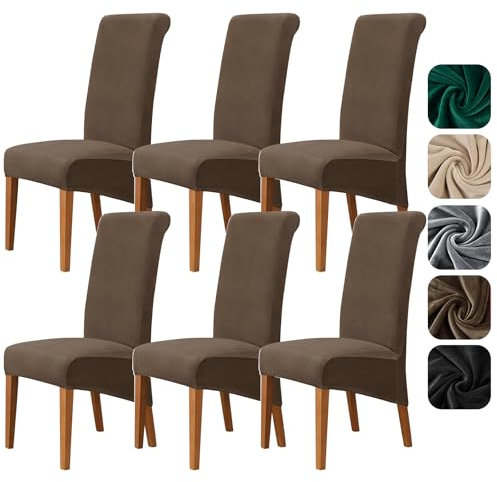 Alishomtll Samt Stuhlhussen XL 6er Set Universal Stretch Stuhlbezug für Schwingstühle Große Esszimmerstühle Bezug Waschbar Abnehmbar Stühle Schutz für Küche Bankett Hochzeit Party (Braun, 6 Stück)