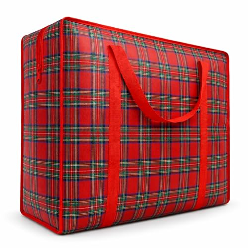Adalex Global 82L Jumbo Storage Bags, Extra Large 190 GSM Oxford Fabric Waterproof Bags with Zipper & Strong Handles, Heavy Duty Reusable Bags for Moving, Laundry, Bedding & Loft Storage | RED