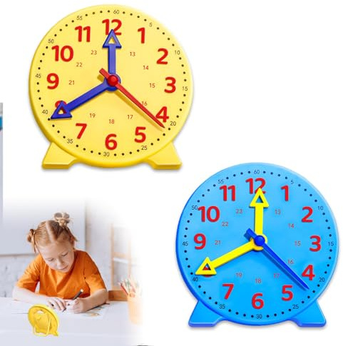 2PCS Learning Clock for Kids, 24-Hour Time Teaching Model, 10cm, 2 Colors | Learning to Tell The Time Clock for Kids, Teaching Clocks, Time Education Model for Classroom Home School Learning Hours