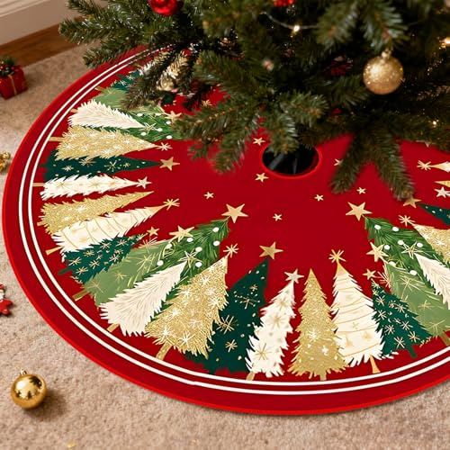 Weihnachtsbaum Decke Rund Rock 120 cm Christbaumdecke Rund Weihnachtsbaum Teppich Runds mit Sterns Weihnachtsbaums Motiv Tannenbaum Decke 47 Zoll für Weihnachtsbaumschmuck Feiertagsfeiern Decke