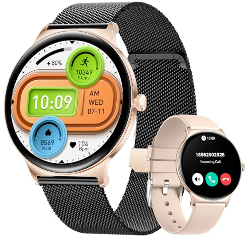 BENYAR SMART Montre Connectée Femme avec Appel Bluetooth, 1.43 HD AMOLED Ronde Smartwatch Femme, Fonction Féminine/100+ Modes Sport/Étanche IP68/Podomètre pour Android iOS,Noir