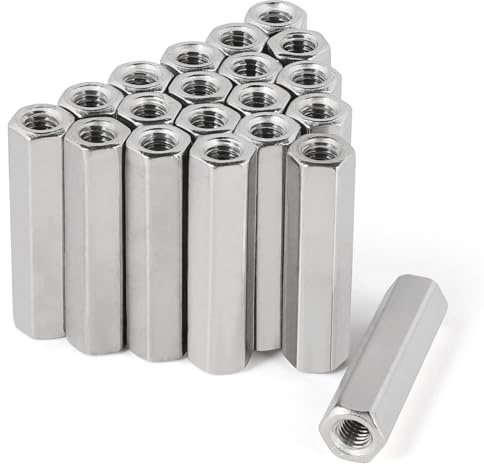 LALAGO 20 pezzi M6 x 40mm Dadi di Collegamento Lunghi in Acciaio Inox VA V2A A2, Dado a Vite Manicotti di Collegamento Esagonali, Dado a Croce Bulloni Filettati Manicotti Distanziali Dadi Lunghi