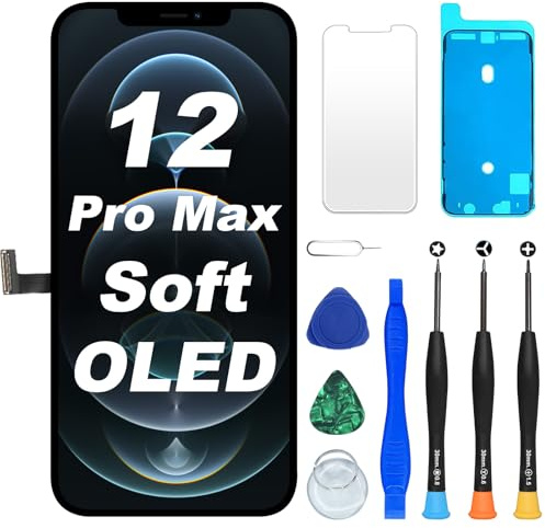 DIGI4U Soft OLED für iPhone 12 Pro Max Display, 6,7 Zoll Ersatzbildschirm True Tone FHD COP Display Digitizer Assembly mit Reparaturwerkzeug, Displayschutzfolie und wasserfestem Kleber