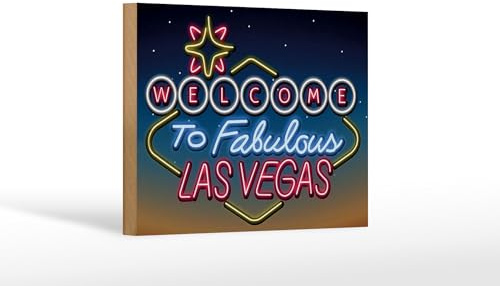 Femer Holzschild Reise 12x18 cm Welcome to fabulous Las Vegas Reklame Deko Schild