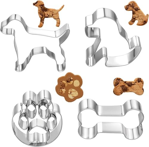 TogtherKings Lot de 4 emporte-pièces en forme d'os en acier inoxydable - Patte de chien - Emporte-pièce en forme de patte de chien - Emporte-pièce pour biscuits ou friandises pour chien