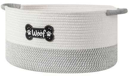 Tidelit Dog Toy Basket, Dog Toy Box Organizer Baskets, Woven Cotton Rope Pet Puppy Dogs Toy Bin With Handle, Chew Toys Blankets Leashes Grey Storage Baskets for All Pets - Puppies to Large