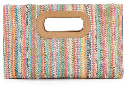 EVEOUT Pochette en Paille Femme,Sac à Main Tressé Été pour Plage Vacances avec Chaîne élégant Clutch de Soirée Sac à bandoulière pour Mariage Fête