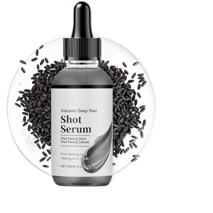 Rice Serum Peel Shot Gesicht 100ml, Sanftes Gesichtspeeling mit Reis Ferment & Aktivkohle, Porenreiniger Serum für Strahlende Haut, Intensive Feuchtigkeit Peeling Essence für alle Hauttypen
