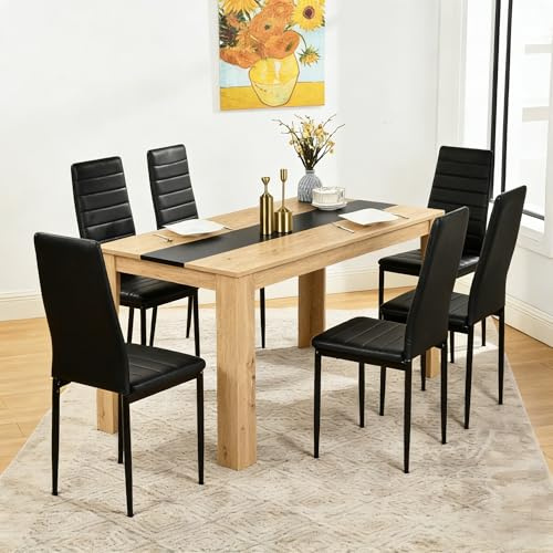 ZZINOKE Conjunto 1 Mesa y 6 Sillas Comedor, Mesa:140x70x75cm, Silla:40x39x98 cm, Ideal para Comedor, Cocina y Salon, Mesa y Sillas Cocina