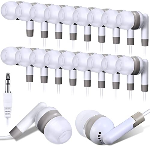 Konohan 500 auricolari con filo di base, per biblioteche e laptop, senza microfono, jack da 3,5 mm, cuffie a pois, confezionate singolarmente (bianco)