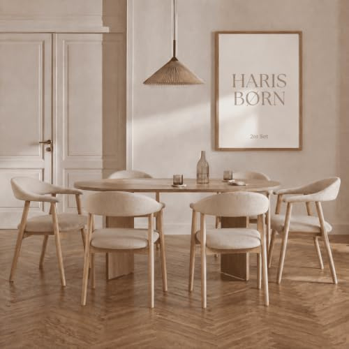 Haris Børn® Esszimmerstühle mit Holzbeinen (6er Set) Beige - Polsterstuhl mit Armlehne - Premium Esstisch Stühle & Wohnzimmer Stühle - Moderner Esszimmerstuhl 30 Tage risikofrei testen