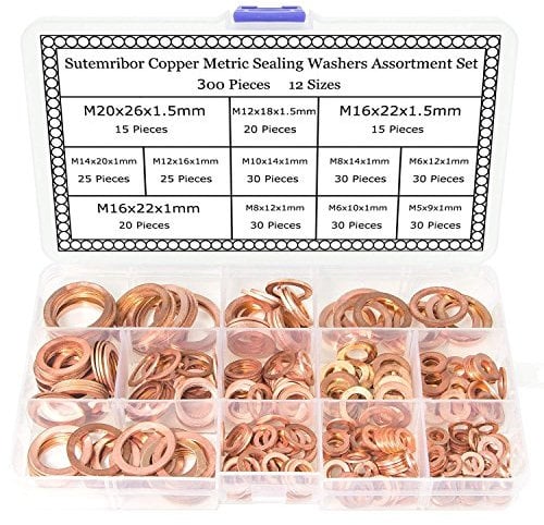 Sutemribor 300Pcs 12 Sizes Copper Metric Sealing Washers Assortment Set