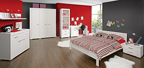 FORTE Snow Bett, Liegefläche 140 x 200 cm, Holzwerkstoff, Weiß,145,6 x 80,8 x 204,8 cm