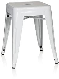 hjh OFFICE 645002 Metall Hocker VANTAGGIO Weiß Sitzhocker im Industry-Design, stapelbar, niedrig