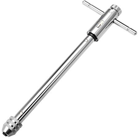 sourcing map Tourne à Gauche Porte Taraud Réglable Rochet Robinet Clé T-Poignée pour Métrique M3-M8 Robinet Fraise Clé à Cliquet Taraudage 250mm (9.84-pouce) Corps
