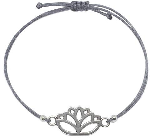 Selfmade Jewelry Armband Damen Lotus Silber Größenverstellbares Makramee Armbändchen mit Lotusblüte Handmade Inkl. Geschenk-Verpackung