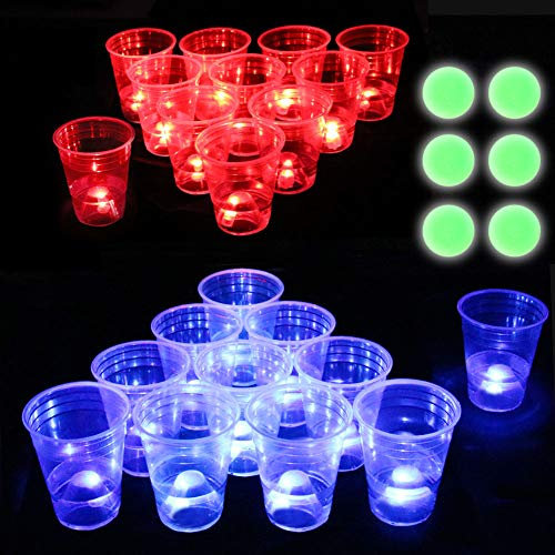 Six Senses Media The Dark Beer Pong Set, Beer Pong Party-Becher-Set, LED Beer Pong Becher und Leuchtbälle, 22 Stück