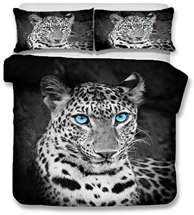 HNHDDZ Bettbezug für Kinder 155x220 cm Mit 2 Kissenbezug 80x80 cm, 3D Tier Leopard Muster Bettwäscheset 3tlg Jugendliche Junge Bettbezug Mit Reißverschluss